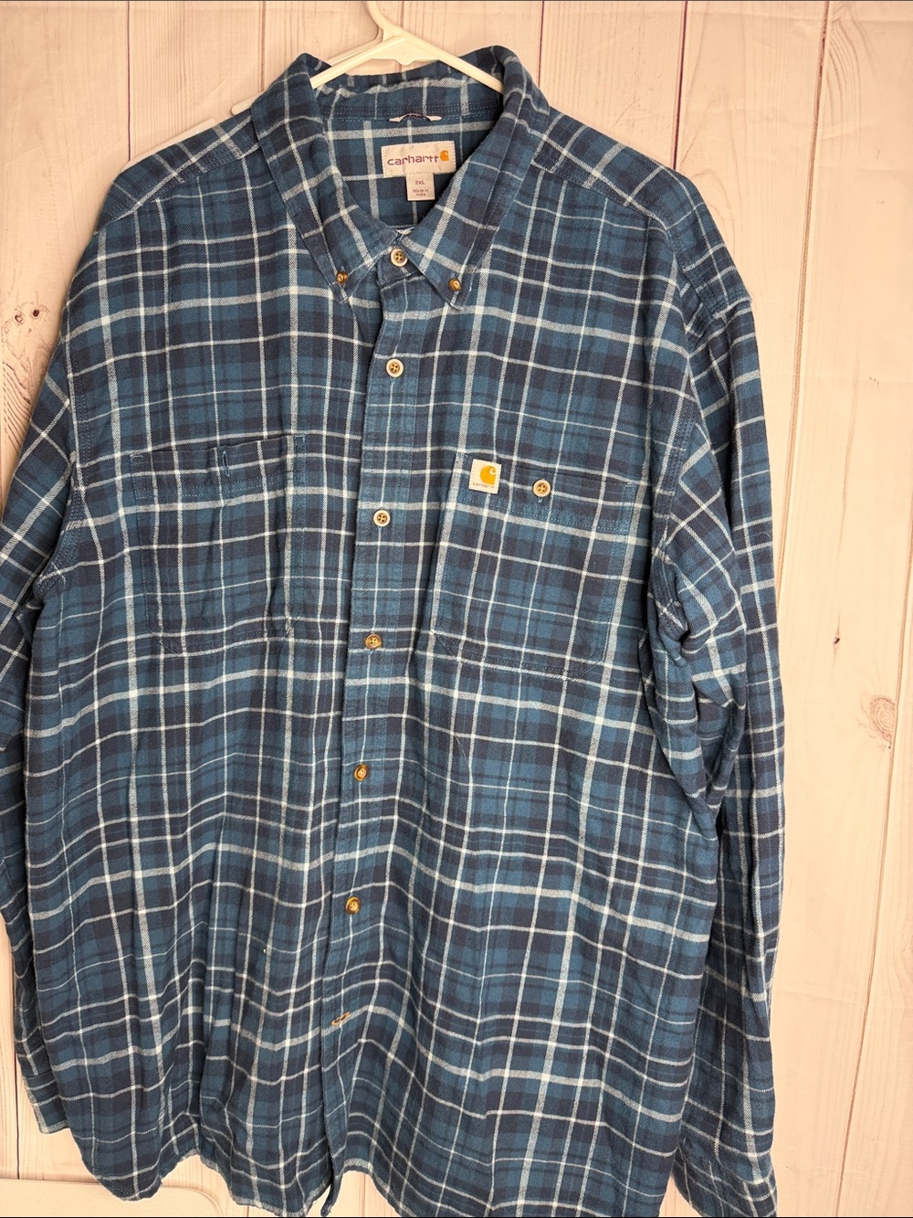 Carhartt Men's Navy and Light Blue Plaid Button-Down Shirt 2xl -1216